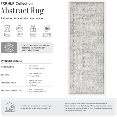 2.6x14 Washable Runner Rug:Modern Abstract Soft Carpet Black Grey - Image 2