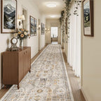 Madane Hallway Runner Rug 3x20 Washable Kitchen Runners 20ft, Brown/Gold by Madane