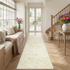 PLHXFR 2.6x10 Washable Runner Rug：Floral Indoor Kitchen Carpet Beige Multi - Image 3