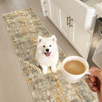 2x8 Beige Rug Runners for Hallways Kitchen Runner Rug Non Slip Washable Black Long Runner Rugs with Rubber Backing Soft Abstract Carpet Runner for Bedroom, Kitchen, Bathroom, Entryway - Image 2