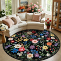 PLHXFR Round Area Rug Living Room: 8 ft Floral Washable Soft Carpet Black by PLHXFRSoftAreaRugs