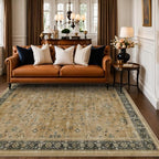 Hazo Haus Rustic Brown and Charcoal Olive Area Rug 5x7 for Living Room - Machine Washable Rugs for Dining Room, Kitchen Floor, Small Office, Low Pile Non-Slip Rubber Backing & Stain Resistant by HazoHaus