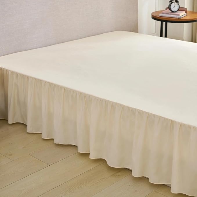 Bed Skirt Full Size Ruffled Bed Skirt with Split Corners, Full Bed Skirts 16 Inch Drop with Platform, 16'' Full, Beige