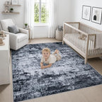 Area Rug Living Room: 6x6 Modern Washable Indoor Carpet Black - Image 5