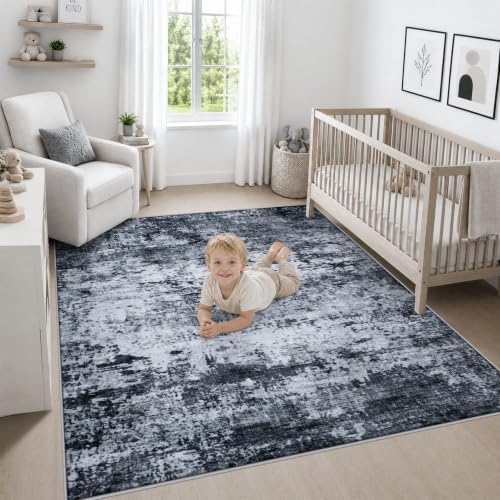 Area Rug Living Room: 6x6 Modern Washable Indoor Carpet Black - Image 5