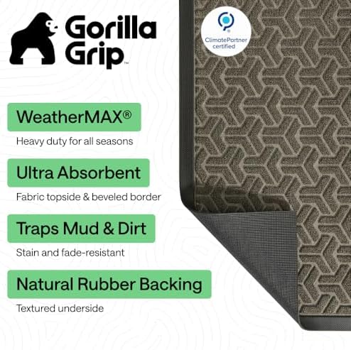 GORILLA GRIP WeatherMAX Door Mat, Indoor Outdoor Use, 35x23, Gray Geometric - Image 3
