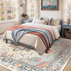 RELEANY Washable Area Rug, 8'x10', Beige/Blue/Orange - Image 2