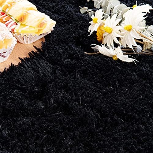 Noahas 2x5 Black Fluffy Soft Oval Rug Non-Slip for Bedroom Dorm Hallway - Image 5