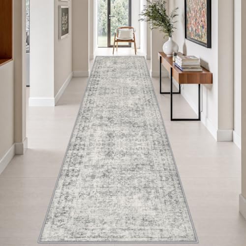 3x14 Washable Runner Rug：Modern Abstract Soft Carpet Black Grey by FXRHLP