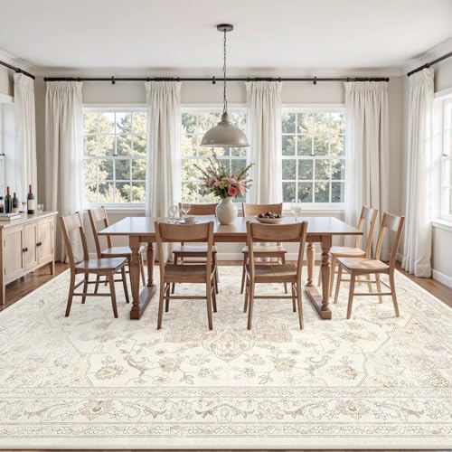 Area Rugs 9x12 Living Room: Bedroom Washable Carpet Beige White - Image 3
