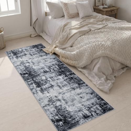 3x8 Washable Runner Rug：Modern Abstract Soft Carpet Dark Black - Image 5