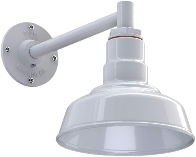 Steel Lighting Co. Hawthorne Barn Light | Outdoor Wall Mounted | 8 inch Dome | 11 inch Straight Arm| Small Farmhouse Light Made in America | White Exterior/White Interior