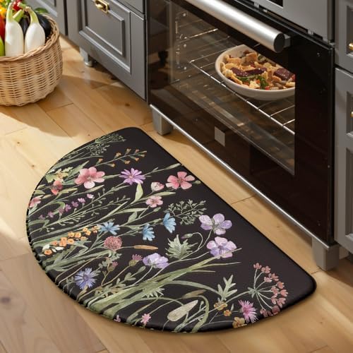 KIMODE Kitchen Mats Cushioned Anti Fatigue, Half Round Floral Kitchen Rug by StayinComfortCookwithJoy