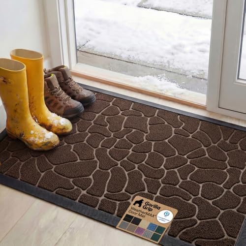GORILLA GRIP WeatherMAX Door Mat, Indoor Outdoor, 47x35, Dark Brown Pebble by GorillaGrip