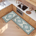 Boho Kitchen Mats for Floor 2PC Anti Fatigue Kitchen Rugs, Blue Green - Image 2