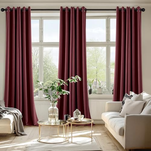MIULEE Christmas Blackout Curtains for Bedroom 2 Panel 40"x90" Burgundy Red - Image 6