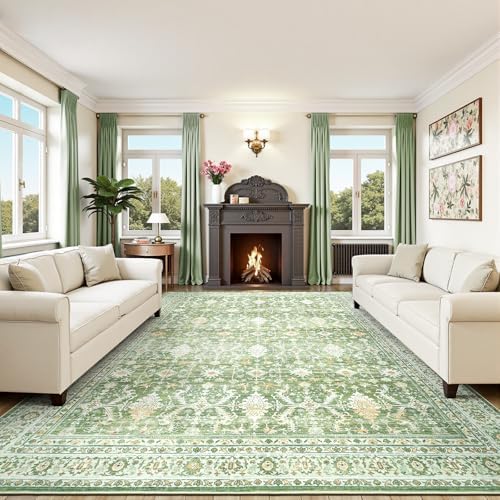 10x14 Area Rugs for Living Room, Washable Large Carpet, Light Green by Lofus