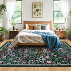 PLHXFR Area Rug 10x14 Living Room: Floral Washable Boho Carpet Dark Green - Image 3