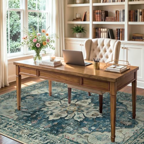 RELEANY Washable Area Rug, 6'x9', Blue/Vintage Dark Blue - Image 3