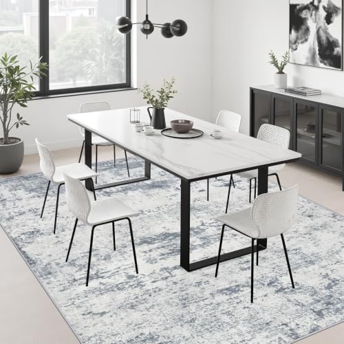 10x12 Area Rug Living Room: Modern Washable Soft Carpet Blue Grey - Image 4