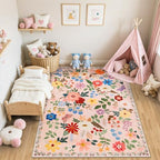 PLHXFR Area Rug 10x14 Living Room: Floral Washable Boho Soft Carpet Beige - Image 5