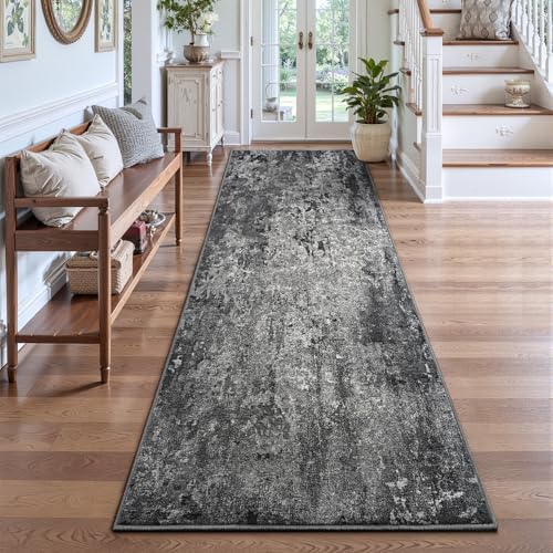 2x8 Black Rug Runners for Hallways Kitchen Runner Rug Non Slip Washable Black Long Runner Rugs with Rubber Backing Soft Abstract Carpet Runner for Bedroom, Kitchen, Bathroom, Entryway - Image 2