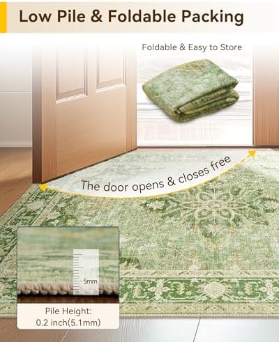 RELEANY Washable Area Rug, Runner 2'x10', Green/Yellow - Image 6