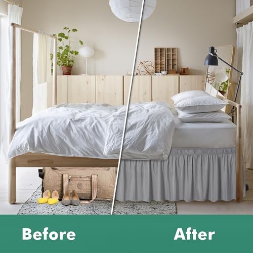 Wrap Around King Size Bed Skirt Split Corner 14" Drop-Elastic Dust Ruffle - Image 4