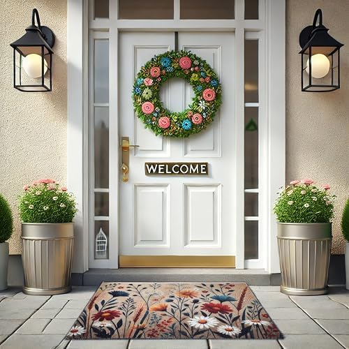 Outdoor Rug Door Mat, Welcome Mat, Non-Slip, 19'x31' (15.FlowerPattern) - Image 2