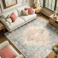 RELEANY Washable Area Rug, Square 6'x6', Blue/Orange/Red by RELEANY