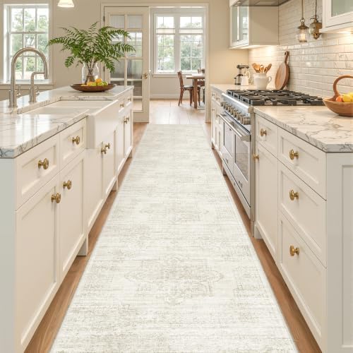 2x12 Runner Rug Non Slip,Washable Hallway Runner Rug,Beige by Restydon