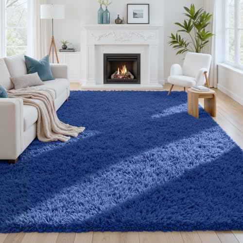 8x10 Fluffy Shag Area Rugs for Living Room Bedroom: Soft Plush Carpet Blue by CarpetAddColortoYourLife