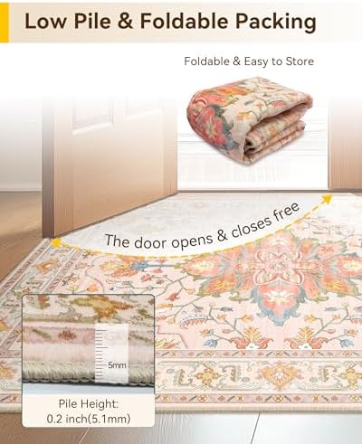 RELEANY Washable Area Rug, Small 2'6"x4', Pink/Light Pink/Colorful - Image 5