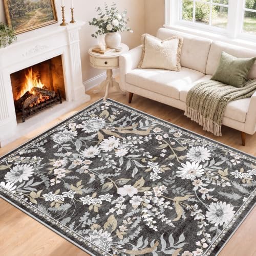 SameBed 4x6 Area Rug Living Room, Vintage Washable Carpet Black Gray by SameBed