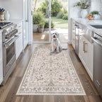 3x6 Kitchen Runner Rug Non Slip Washable - Soft Low Pile Stain-Resistant Wide Carpet Runner for Hallway Entryway Bedroom Bathroom with Rubber Backing - Boho Floral Door Mat(Beige,3x6) by BYYVOORugsforYourHome