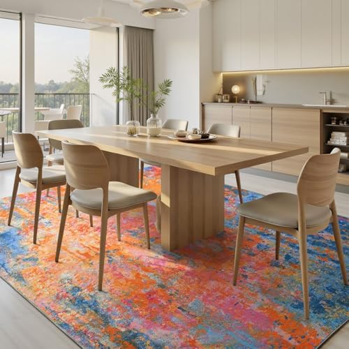 Ompaa Living Room Rug 5x7 Rainbow Area Rugs Washable Boho Colorful Rug Non Slip Abstract Vintage Indoor Large Carpet for Bedroom, Classroom, College Dorm, Farmhouse, Dining Room, Kids Playroom - Image 3