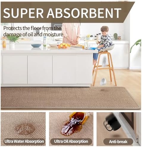YDKGL Long Kitchen Runner Rugs Kitchen Mat Non Slip Washable Brown 17"x59" - Image 5