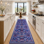 PLHXFR 3x10 Washable Runner Rug：Floral Indoor Kitchen Soft Carpet Blue by PLHXFRSoftAreaRugs