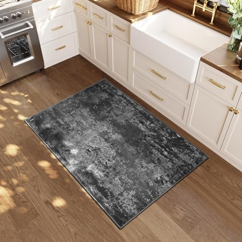 Entrance Rugs Indoor 2x3 Black Entry Rug Washable Abstract Black Small Area Rug Non-Slip Low Pile Throw Rugs for Entryway, Kitchen Floor, Front Door Indoor Door Mat, Bathroom, Bedroom Bedside - Image 2