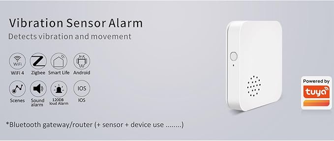 WENGART Zigbee Vibration Alarm Sensor,120dB Local Siren Shock Detector for Windows & Doors,3 Sensitivity Levels,Glass Break Sensor Works with SmartThings,Alexa & Home Assistant,Zigbee Hub Required