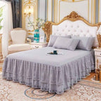 Double Lace Bed Skirt for King Bed - 17in. Drop, Easy Fit Ruffle Bedskirt Wrap Around Bed Skirt, Anti Wrinkle & Fade Resistant by Lmaray