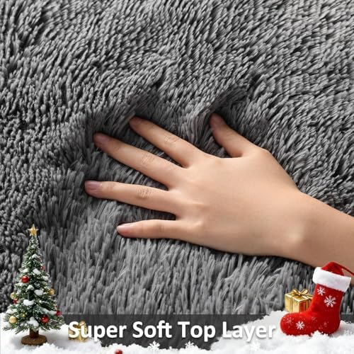 Ophanie Rugs for Living Room, Upgrade Non-Slip Fluffy Soft 5x8 Area Rug, Shag Large Fuzzy Plush Carpets for Bedroom Deep Grey, Shaggy Gray Kids Boys Girls Dorm Decor with Over 99 pcs Pile fibers - Image 2