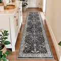 2x8ft Kitchen Rug Runners Washable Non Slip – Boho Floral Carpet Runner for Hallway, Bathroom, Bedroom, Entryway – Soft Low-Pile Thin Long Kitchen Floor Rug (Black, 2x8) by BYYVOORugsforYourHome