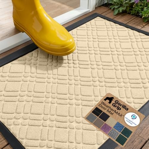 GORILLA GRIP WeatherMAX Door Mat, Indoor Outdoor Use, 29x17, Latte Modern by GorillaGrip