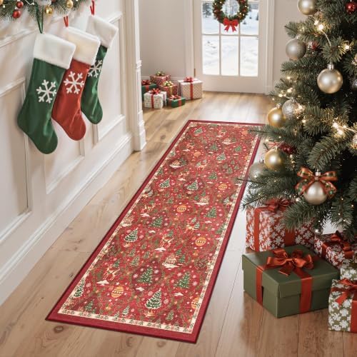 Madane Christmas Kitchen Runner Rug 2x5, Washable Red Hallway Rugs Non-Slip - Image 2