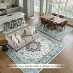 RELEANY Washable Area Rug, 5'x7', Teal Green/White/Navy - Image 4