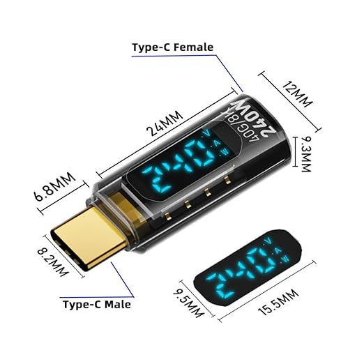 chenyang USB C Digital Display Adapter, USB 4.0 Type C Male to Female 40Gbps 8K@60Hz Data Transfer PD 240W Fast Charging Power Meter Tester Converter Adapter