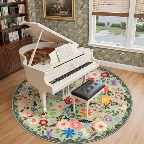 PLHXFR Round Area Rug Living Room: 8 ft Floral Washable Soft Carpet Green - Image 4