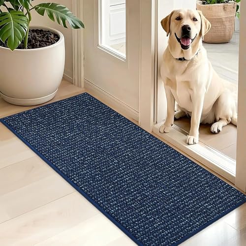 BEQHAUSE Dirt Trapper Door Mat 20" x 48", Non-Slip Washable Doormats, Blue by BEQHAUSE