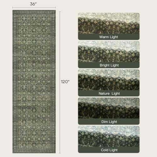 3' X 10' Area Rugs for Hallways, Green Washable Non-Slip Kitchen Runner Rug - Image 2